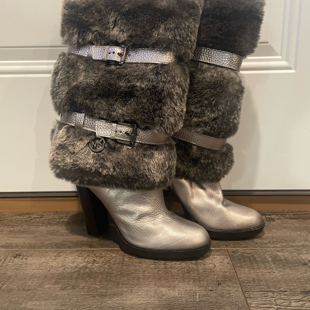 Michael Kors Karlie gunmetal fur Heeled Boots